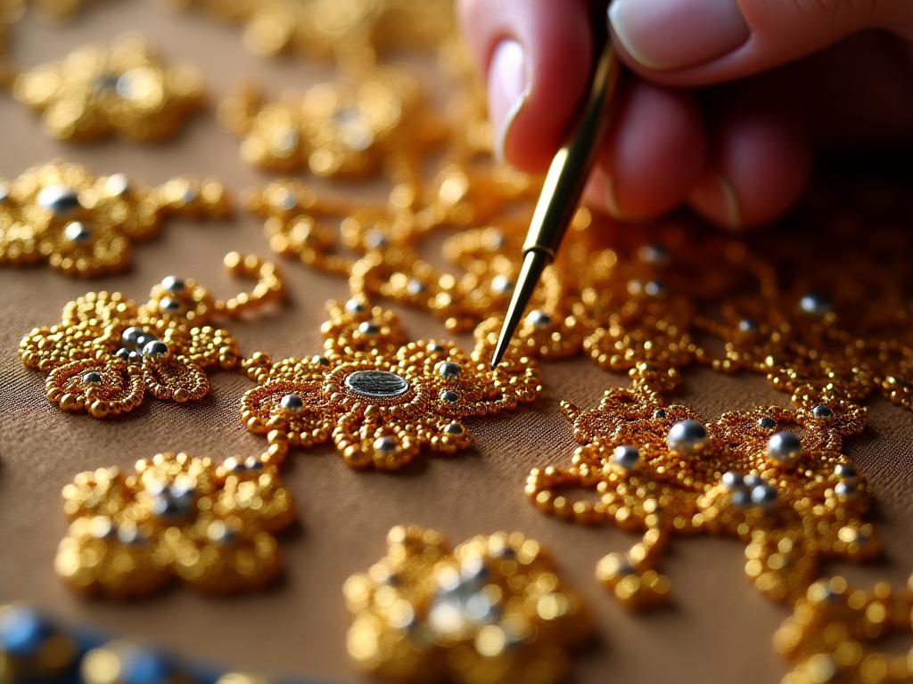 Broderie main or nué et passementeries d'époque